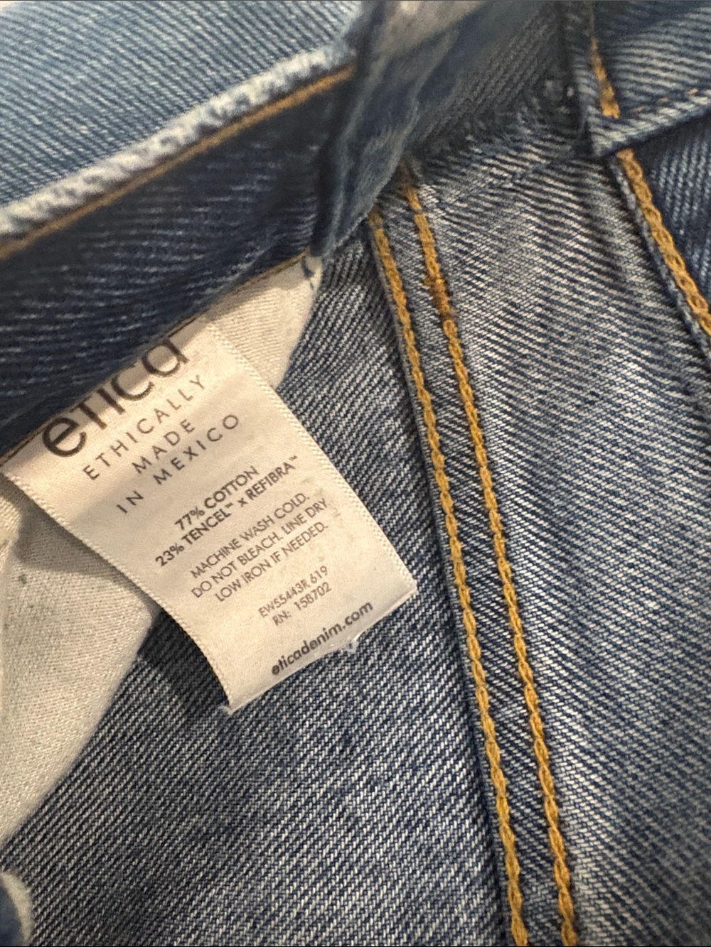 ÉTICA Two Tone Contrast Panel Wide Leg Jeans Raw Hem Side Slit - Picture 2 of 3
